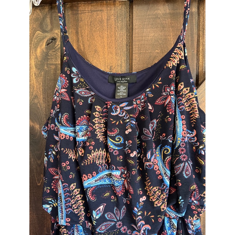 Navy Paisley Floral Spaghetti Strap Dress Large, Romantic Bohemian Travel Spring - Picture 9 of 12